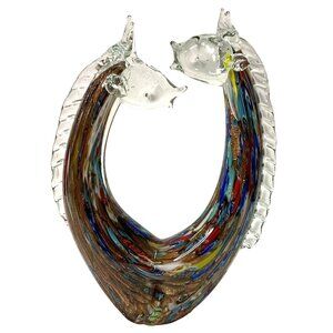 Large Giraffe Art Glass Sculpture Multicolor Millefiori Double Headed Stretched